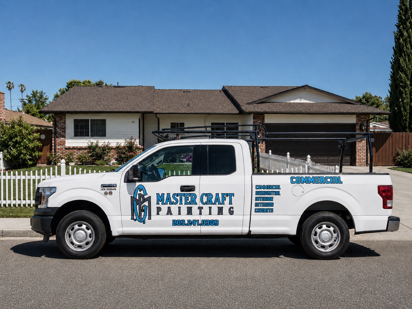 Master Craft Painting company truck parked in a Central Valley neighborhood